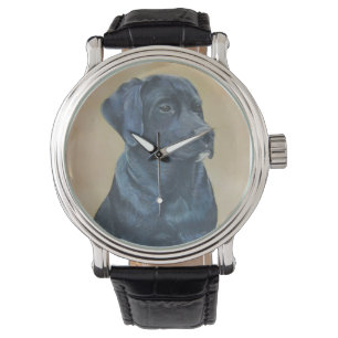 Schwarzer Labrador-Hundeportrait realistische Kuns Armbanduhr