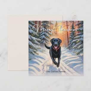 Schwarzer Labrador im Schnee Frohe Weihnachten