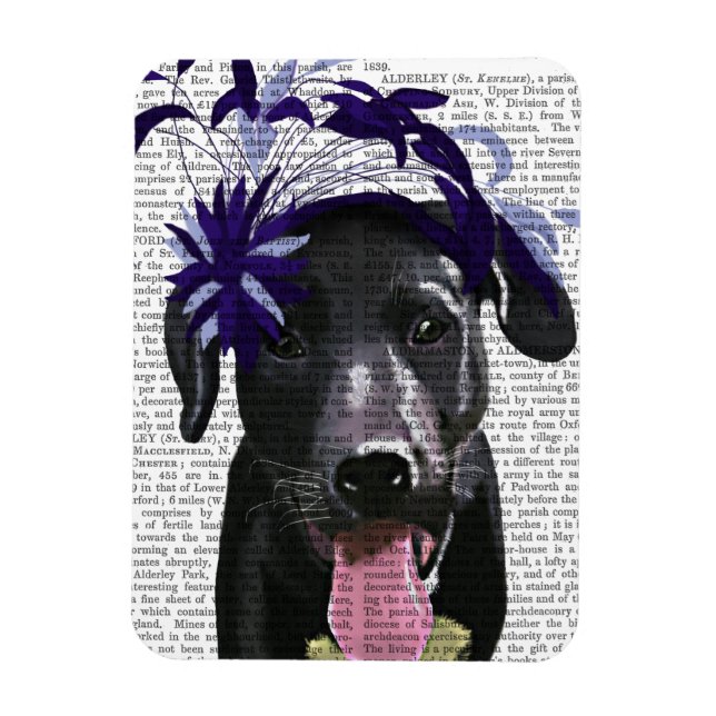 Schwarzer Labrador mit blauem Faszinator Magnet (Vertikal)