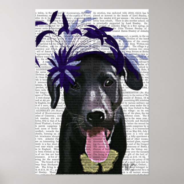 Schwarzer Labrador mit blauem Faszinator Poster (Vorne)