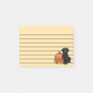 Schwarzer Labrador mit Herbstlaub und Kürbis  Post-it Klebezettel