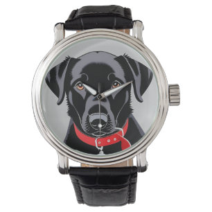 Schwarzer Labrador mit rotem Halsband Armbanduhr