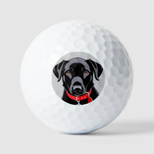Schwarzer Labrador mit rotem Halsband Golfball