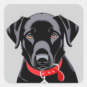 Schwarzer Labrador mit rotem Halsband Quadratischer Aufkleber