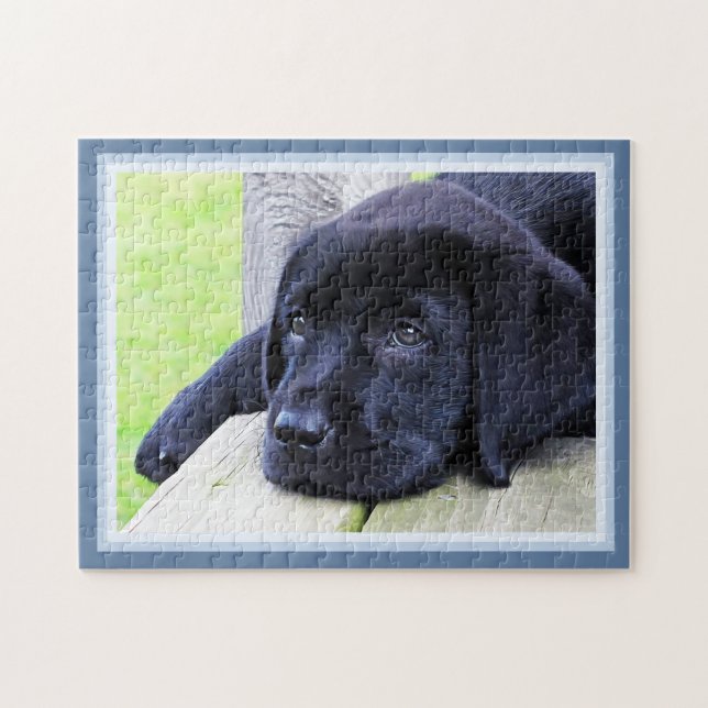 Schwarzer Labrador Niedlicher Welpenhund 11 x 14 H (Horizontal)