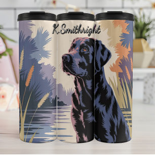 Schwarzer Labrador Retriever am Wasser Thermosbecher
