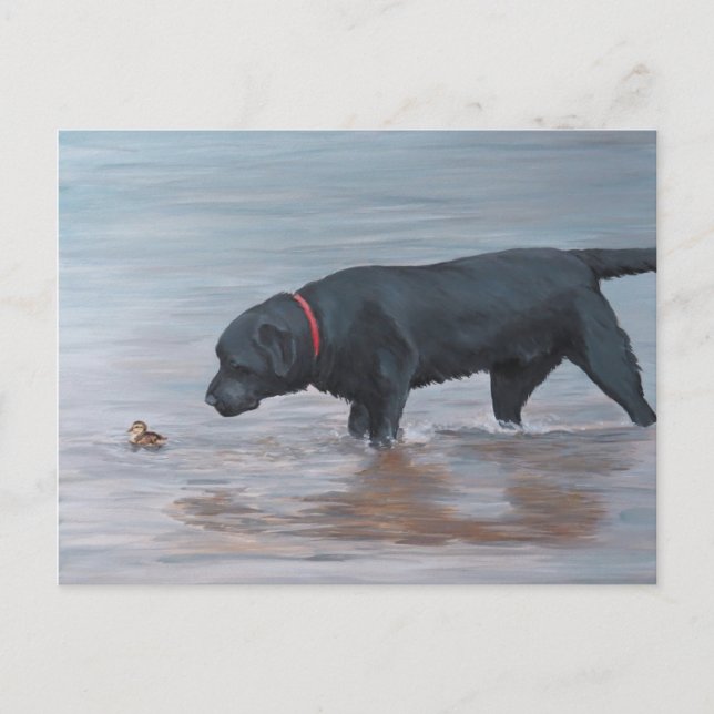 Schwarzer Labrador Retriever Hund Art Postkarte (Vorderseite)