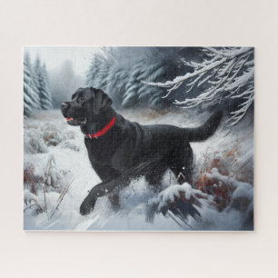 Schwarzer Labrador Retriever Hund im Schnee