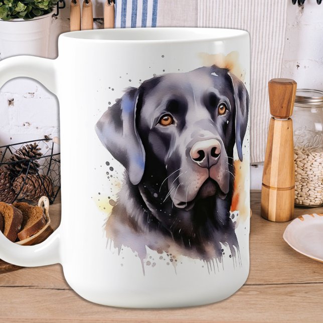 Schwarzer Labrador Retriever Hund Moderne Wasserfa Kaffeetasse (Von Creator hochgeladen)
