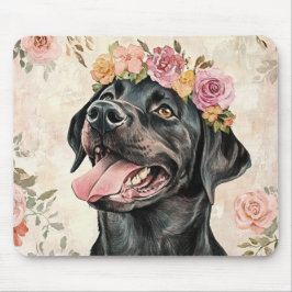 Schwarzer Labrador Retriever Hund Pink Peach Flora Mousepad