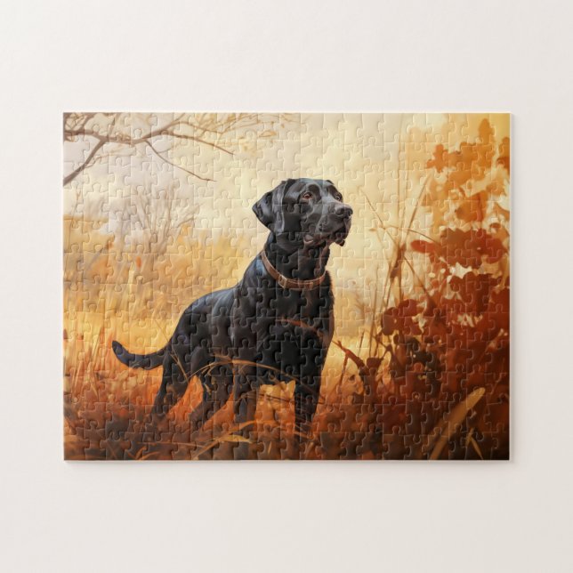 Schwarzer Labrador Retriever im Herbst (Horizontal)