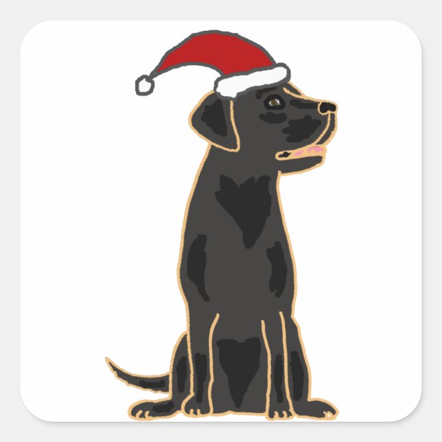 Schwarzer Labrador Retriever in der Weihnachtsmann Quadratischer Aufkleber (Vorderseite)