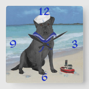 Schwarzer Labrador Retriever Matrose Quadratische Wanduhr