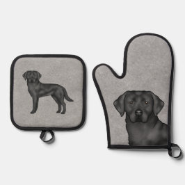 Schwarzer Labrador Retriever Niedlicher Hund Print Ofenhandschuh & Topflappen-Set