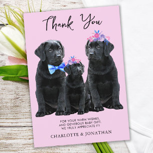 Schwarzer Labrador Retriever Puppy Dog Girl Pink Dankeskarte