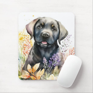 Schwarzer Labrador-Retriever und Blume Mousepad