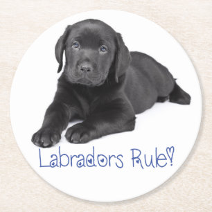 Schwarzer Labrador Retriever Welpe Hund Blaue Lieb Runder Pappuntersetzer