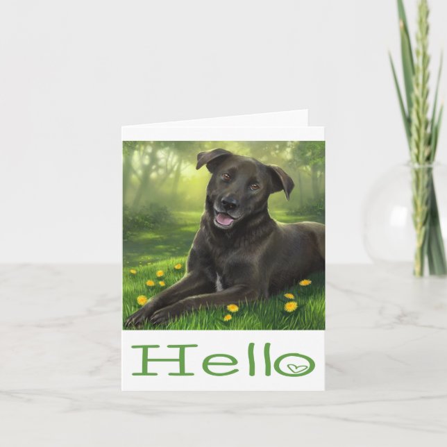 Schwarzer Labrador Retriever Welpe Hund Grün Hallo Karte (Vorderseite)