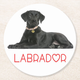 Schwarzer Labrador Retriever Welpe Hund Rote Liebe Runder Pappuntersetzer