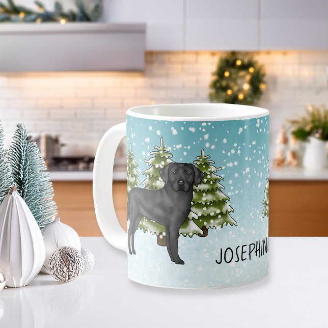 Schwarzer Labrador Retriever Winter Forest Individ Kaffeetasse (Von Creator hochgeladen)