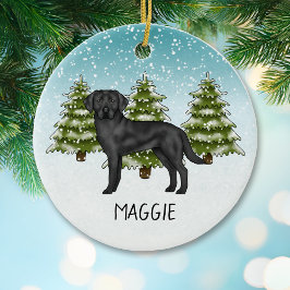 Schwarzer Labrador Retriever Winter Forest Individ Keramik Ornament