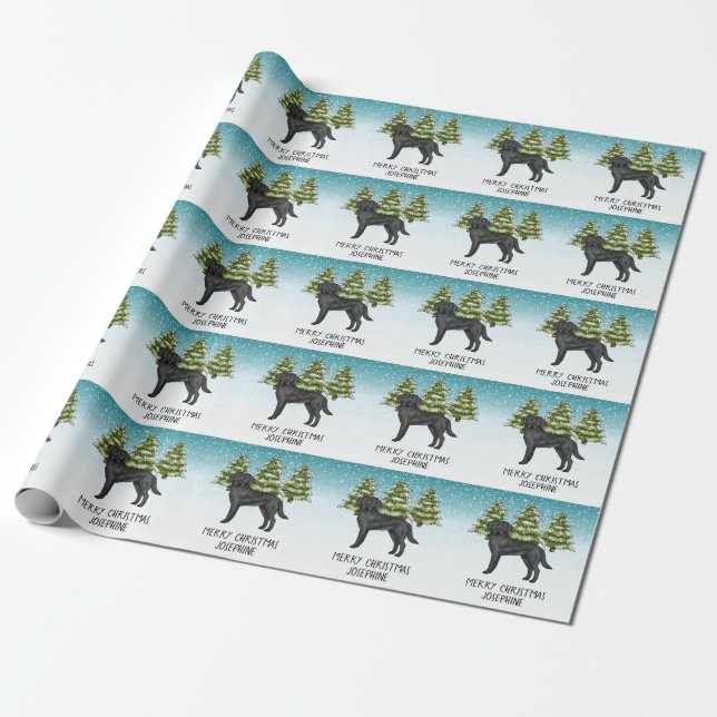 Schwarzer Labrador Retriever Winterwald Benutzerde Geschenkpapier (Ungerollt)