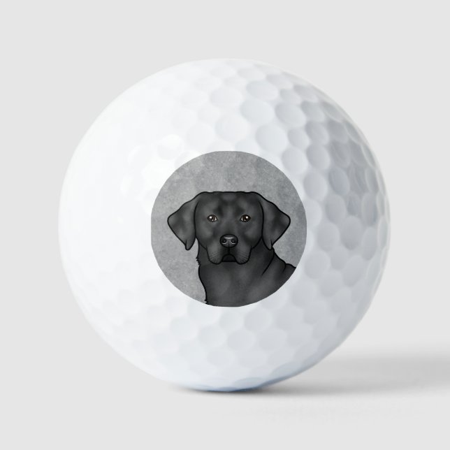 Schwarzer Labrador Retriever Zeichnend Cartoon Dog Golfball (Vorderseite)