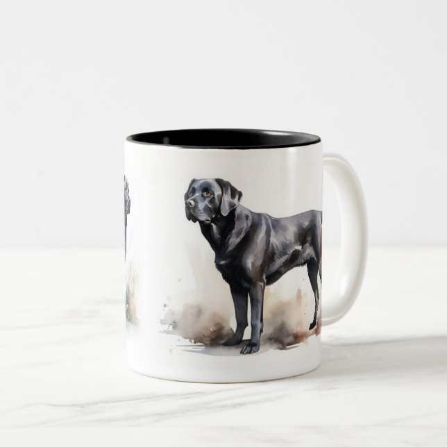 Schwarzer Labrador Retriever Zweifarbige Tasse (VorderseiteRechts)