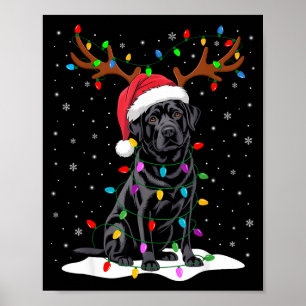 Schwarzer Labrador Santa Hut Rentier Baum Lichter Poster
