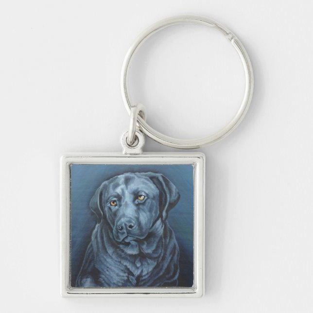 Schwarzer Labrador-Schlüsselanhänger-blaue Schlüsselanhänger (Vorne)