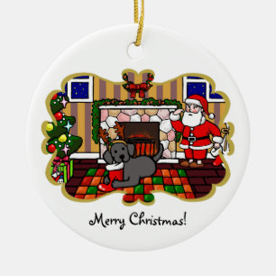 Schwarzer Labrador- und Sankt-WeihnachtsCartoon Keramikornament