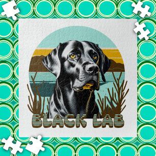 Schwarzer Labrador Vintager Text