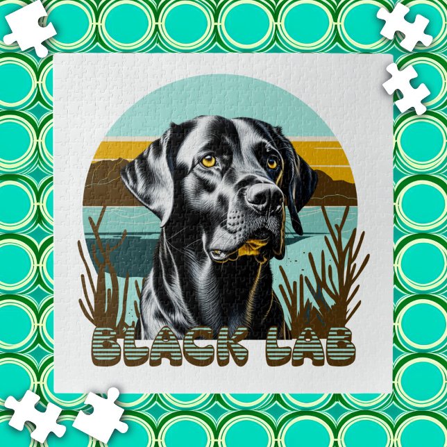 Schwarzer Labrador Vintager Text (Von Creator hochgeladen)