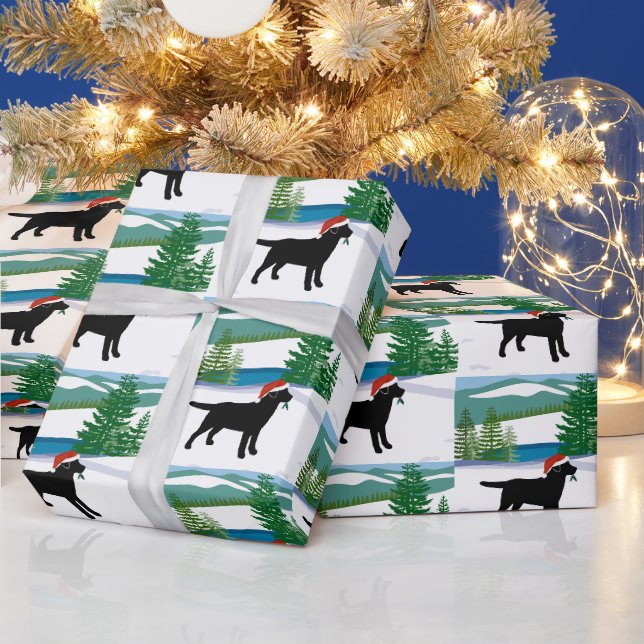 Schwarzer Labrador Weihnachtsansicht Geschenkpapier (Feiertage)