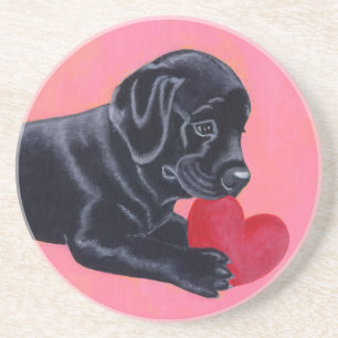 Schwarzer Labrador-Welpe u. Herz-Malerei Getränkeuntersetzer