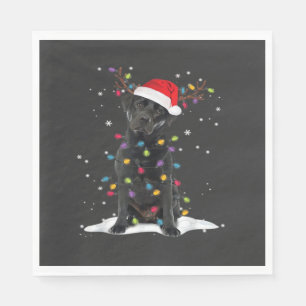 Schwarzer Labrador Xmas Hund Weihnachtsbaum Licht Serviette