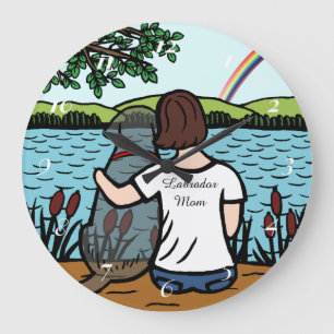 Schwarzer Labradorengel und -Mama Große Wanduhr