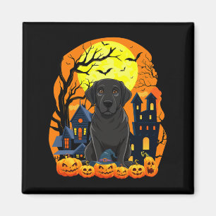 Schwarzer Labradorhund mit Kürbissen Lustig Grusel Magnet