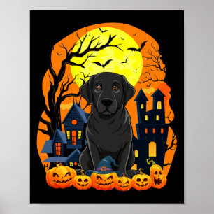 Schwarzer Labradorhund mit Kürbissen Lustig Grusel Poster
