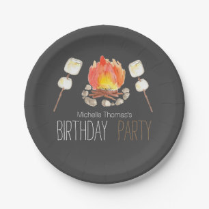 Schwarzer Lagerfeuer smores Geburtstags-Pappteller Pappteller