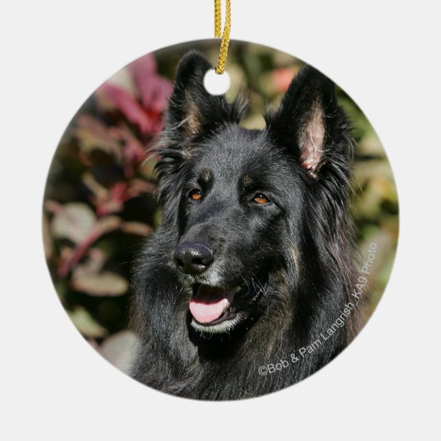 Schwarzer langhaariger Schäferhund Keramikornament (Vorne)