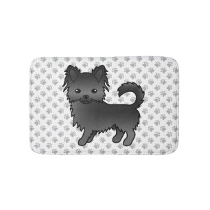 Schwarzer Langmantel-Chihuahua-Cartoon-Hund & Pfot Badematte