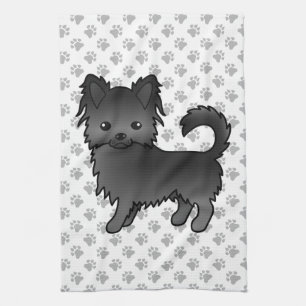 Schwarzer Langmantel-Chihuahua-Cartoon-Hund & Pfot Geschirrtuch