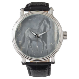 Schwarzer laufender Stallion Armbanduhr