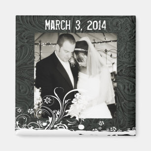 Schwarzer Leder-und Spitze-Foto-Save the Date Magnet