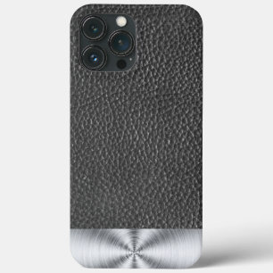 Schwarzer Leder- und Stahl-Druck Case-Mate iPhone Hülle