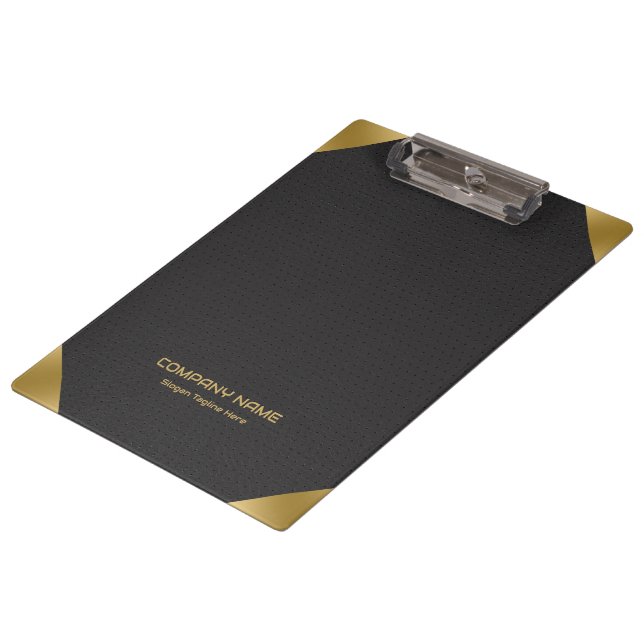 Schwarzer Lederabdruck mit goldenen Akzenten Klemmbrett (Schrägansicht)