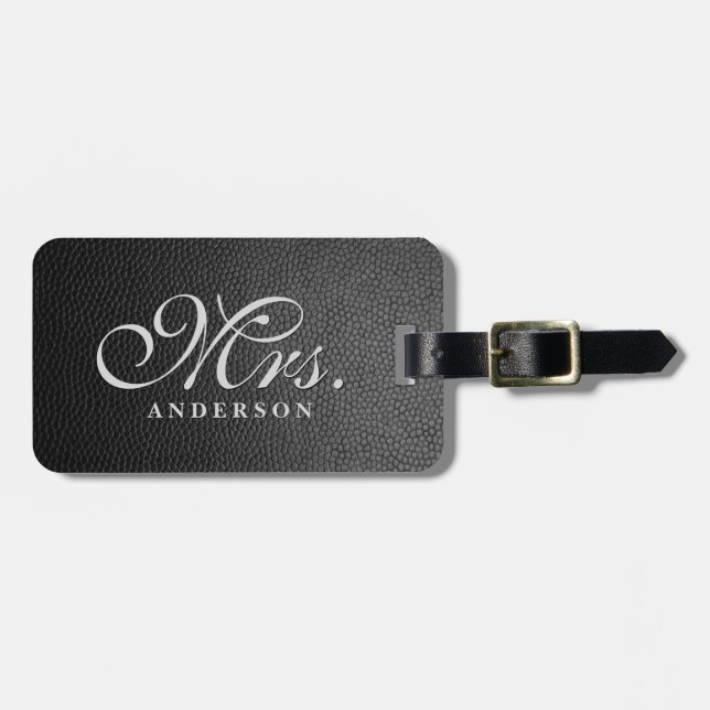 Schwarzer Lederhintergrund mit Monogramm Gepäckanh Gepäckanhänger (Vorderseite horizontal)