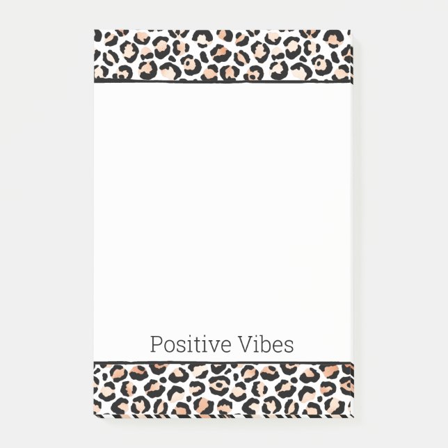 Schwarzer Leopard-Druck mit weißem Pfirsich Post-it Klebezettel (Vorderseite)