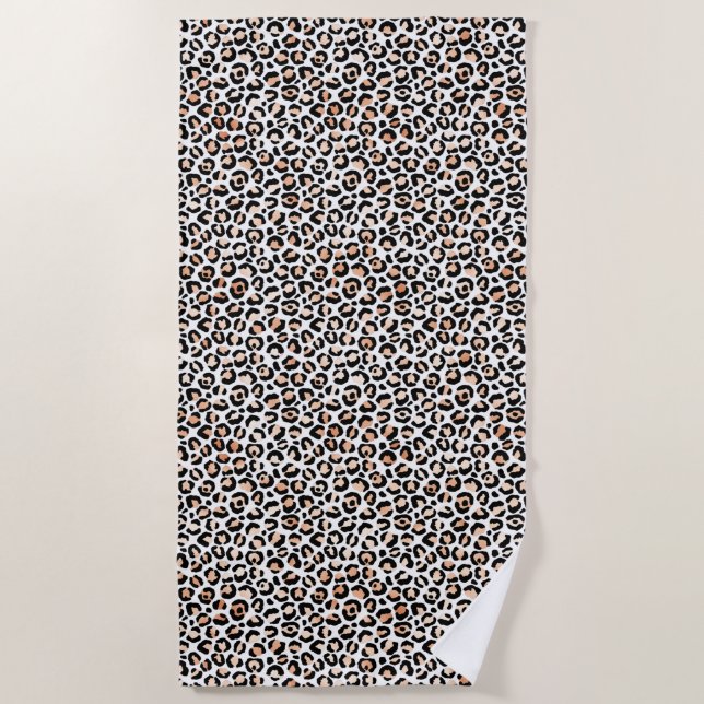 Schwarzer Leopard-Druck mit weißem Pfirsich        Strandtuch (Vorderseite)